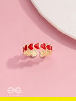 Crimson Hearts - Golden & Red Enamelled Ring
