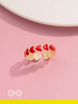 Crimson Hearts - Golden & Red Enamelled Ring