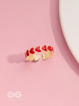 Crimson Hearts - Golden & Red Enamelled Ring