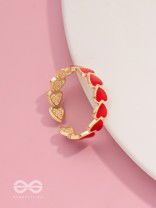 Crimson Hearts - Golden & Red Enamelled Ring