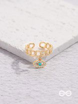 Eye Of Glamour - Golden Embellished Charm Ring (Adjustable)