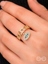 Eye Of Glamour - Golden Embellished Charm Ring (Adjustable)