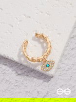 Eye Of Glamour - Golden Embellished Charm Ring (Adjustable)