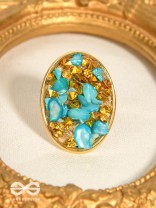 Sparkles & Stones  - Golden Embellished Ring (Blue) (Adjustable)