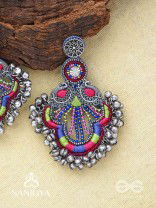 Abherī - The Melodic Dance - Resham And Beads Hand Embroidered Oxidised Earrings