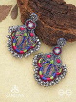 Abherī - The Melodic Dance - Resham And Beads Hand Embroidered Oxidised Earrings