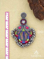 Abherī - The Melodic Dance - Resham And Beads Hand Embroidered Oxidised Earrings