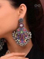 Abherī - The Melodic Dance - Resham And Beads Hand Embroidered Oxidised Earrings