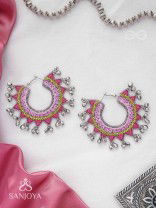 Ihaloka - The Circle Of Life - Sequins And Beads Hand Embroidered Oxidised Hoop Earrings