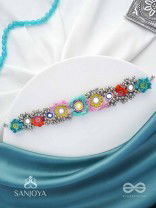 Ataya - The Spring'S Palette - Beads, Mirror And Resham Hand Embroidered Oxidised Neckpiece