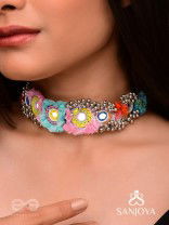 Ataya - The Spring'S Palette - Beads, Mirror And Resham Hand Embroidered Oxidised Neckpiece