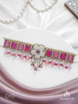 CHAANDIKUSUMA - THE ROYAL BLOSSOM- STONE, BEADS, GLASS AND PEARL DROPS HAND EMBROIDERED CHOKER NECKPIECE