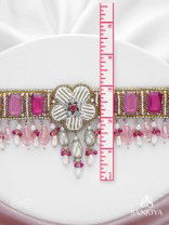 CHAANDIKUSUMA - THE ROYAL BLOSSOM- STONE, BEADS, GLASS AND PEARL DROPS HAND EMBROIDERED CHOKER NECKPIECE