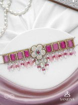 CHAANDIKUSUMA - THE ROYAL BLOSSOM- STONE, BEADS, GLASS AND PEARL DROPS HAND EMBROIDERED CHOKER NECKPIECE