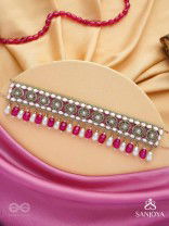 Paurandhra- The Divine Feminism-  Beads, Pearl And Glass Drops Hand Embroidered Choker Neckpiece