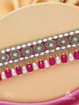 Paurandhra- The Divine Feminism-  Beads, Pearl And Glass Drops Hand Embroidered Choker Neckpiece