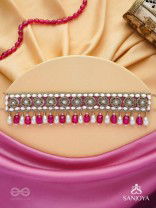 Paurandhra- The Divine Feminism-  Beads, Pearl And Glass Drops Hand Embroidered Choker Neckpiece