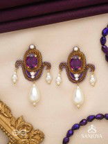 Ankusi- The Angel's Souvenir- Stones And Pearl Drops Hand Embroidered Earrings
