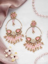 Satpushpa- The Blooming Grace- Stones, Beads, Pearls And Glass Drops Hand Embroidered Earrings