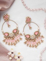Satpushpa- The Blooming Grace- Stones, Beads, Pearls And Glass Drops Hand Embroidered Earrings