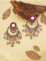 Pradhma - The Ocean Treasures - Beads, Mirror And Shells Hand Embroidered Oxidised Earrings