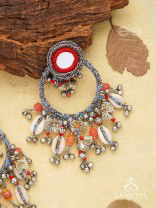 Pradhma - The Ocean Treasures - Beads, Mirror And Shells Hand Embroidered Oxidised Earrings