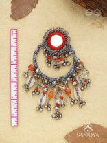 Pradhma - The Ocean Treasures - Beads, Mirror And Shells Hand Embroidered Oxidised Earrings