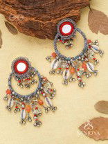 Pradhma - The Ocean Treasures - Beads, Mirror And Shells Hand Embroidered Oxidised Earrings