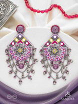 Anugata - The Mystic Marvel - Beads, Mirror And Cutdana Hand Embroidered Oxidised Earrings