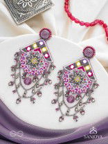 Anugata - The Mystic Marvel - Beads, Mirror And Cutdana Hand Embroidered Oxidised Earrings
