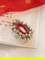 Ankara - The Tinkling Melodies - Beads And Mirror Hand Embroidered Oxidised Ring