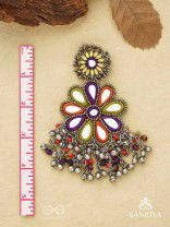 Ambuvasini - The Angel's Flower - Mirror, Resham And Beads Hand Embroidered Oxidised Earrings
