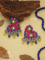 Hrdayanuga - Sound Of The Heart - Beads, Mirror And Glass Drops Hand Embroidered Oxidised Earrings