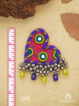 Hrdayanuga - Sound Of The Heart - Beads, Mirror And Glass Drops Hand Embroidered Oxidised Earrings