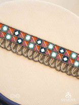 Dyupatha - The Sky Horizon - Mirror And Beads Hand Embroidered Oxidised Neckpiece