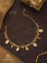 Astrta - Ivory Snowdrops -  Beads, Shells And Glass Drop Hand Embroidered Neckpiece