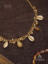 Astrta - Ivory Snowdrops -  Beads, Shells And Glass Drop Hand Embroidered Neckpiece