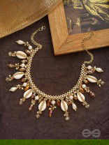 Gohiranya - The Majesty Drops - Beads, Shells And Glass Drops Hand Embroidered Neckpiece