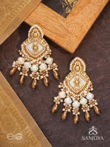 Hairanyika - The Ivory Aurora - Beads And Glass Drops Hand Embroidered Earrings
