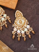 Hairanyika - The Ivory Aurora - Beads And Glass Drops Hand Embroidered Earrings