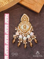 Hairanyika - The Ivory Aurora - Beads And Glass Drops Hand Embroidered Earrings