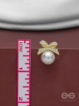 BOW-DAZZLE PEARLS - GOLDEN AND WHITE EMBELLISHED EARRINGS