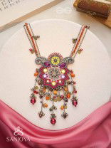 Ucchvasita - The Royal Bloom - Stones, Mirror And Beads Hand Embroidered Oxidized Neckpiece
