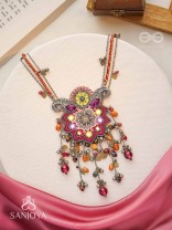 Ucchvasita - The Royal Bloom - Stones, Mirror And Beads Hand Embroidered Oxidized Neckpiece