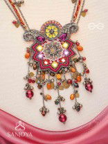 Ucchvasita - The Royal Bloom - Stones, Mirror And Beads Hand Embroidered Oxidized Neckpiece