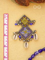 Dvikarani - The Sea Sky - Stone, Shells And Beads Enamelled Hand Embroidered Oxidised Earrings