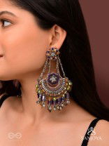 Anandabhuj- The Auroral Merriment- Resham, Beads And Glass Drops Hand Embroidered Oxidised Earrings
