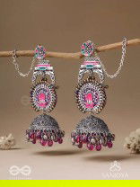 Anikini - The Lotus Manifestation- Enamelled Oxidised Chain Jhumka Earrings