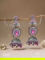 Anikini - The Lotus Manifestation- Enamelled Oxidised Chain Jhumka Earrings