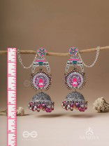 Anikini - The Lotus Manifestation- Enamelled Oxidised Chain Jhumka Earrings